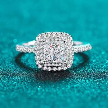 5,5 мм 1 карат кольца с бриллиантами принцессы из муассанита для женщин квадратные роскошные ювелирные изделия S925 стерлингового серебра белое золото группа GRA 5.5