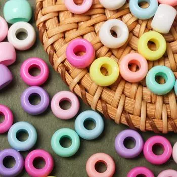 5,5 мм x 8,5 мм, 50 шт./пакет, акриловые бусины с большими отверстиями, модные красочные бусины для волос пони для девочек, DIY браслет, ожерелье, изготовление детских аксессуаров для рукоделия
