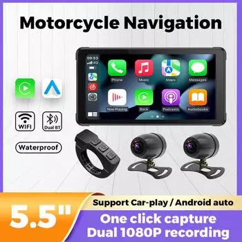 5,5-дюймовый мотоциклетный навигатор carplay moto IP67 водонепроницаемый двойной BT-канал для беспроводной Carplay Android auto двойная запись CAM