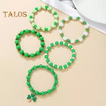 5/6/7/8 шт. браслет Shamrock набор St. День Святого Патрика Ирландские бисерные украшения со стеклянными бусинами и подвесками Браслет-талисман на удачу для праздничных торжеств C