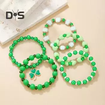 5/6/7/8 шт. браслет Shamrock набор St. День Святого Патрика Ирландские бисерные украшения со стеклянными бусинами и подвесками Браслет-талисман на удачу для праздничных торжеств C