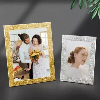 5/6/7-дюймовая фоторамка с блестящим краем из горного хрусталя, гальванизированная нержавеющая сталь, противоскользящая, роскошная, продолговатая, блестящая, настенная, настольная, дисплей, картина 5inch серебряный