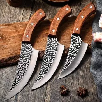5 6 7 Кованый нож шеф-повара Кухонные ножи из нержавеющей стали для мяса Кливер Рыба Овощерезка с крышкой ножа
