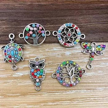 5/6 шт. цинковый сплав красочные европейские и американские стили черепаха стрекоза сова подвески шармы соединители для изготовления ювелирных изделий as the picture