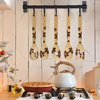 5/6 шт. деревянные лопатки ложки набор бамбуковые кухонные принадлежности выгравированные ручки лопатки подарки на День святого Валентина для женщин жены мамы Flower