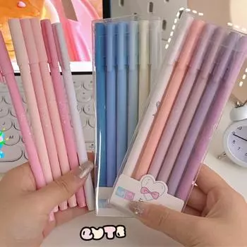 5/6 шт./кор., простая гелевая ручка, модная градиентная ручка, однотонная гелевая ручка с черными чернилами 0,5 мм, милая канцелярская ручка, письменные принадлежности 6pcs