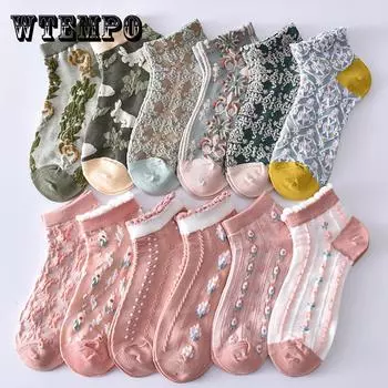 5/6 шт., популярные женские носки, этнические ретро-винтажные носки в стиле Харадзюку с цветочной вышивкой, модные японские милые носки для женщин в подарок 5pcs A