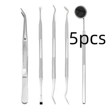 5/6 шт. Стоматологические инструменты из нержавеющей стали Зеркало для полости рта Пинцет Скейлер Зонд Удаление зубного камня Профессиональная чистка зубов Набор для ухода за полостью рта