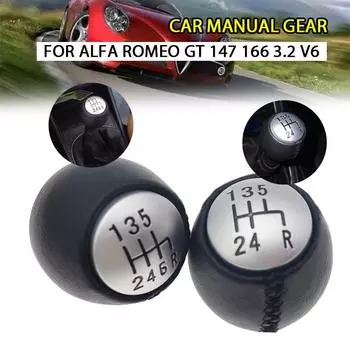 5/6 Speed PU Leather Car Auto Manual Gear Shift Knob Lever Shifter Handball Round For Alfa Romeo GT 147 166 3.2 V6
