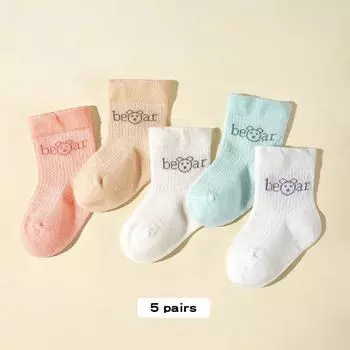 5/6Pair Children Mesh Sock Summer Mosquito Proof Middle Tube Stockings Cartoon Animal Print Baby Short Socks 6-36M Kids Footwear fit 1-2 years