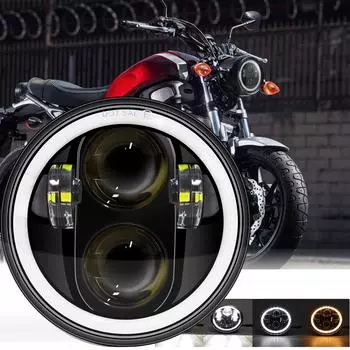 5.75 Angel Eye DRL Parts Led Moto Headlight Sportster 1200 72 48 883 Projector LED Chrome Round Headlamp чёрный