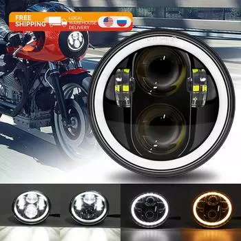 5,75-дюймовая фара для мотоцикла Dyna Sportster Softail Faro Moto Light Halo White DRL Angel Eyes 5 3/4 Led Moto Headlamp