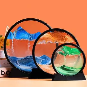 5/7/12 дюймов 3D Quicksand Art Picture Round Glass Liquid Sandwatch Deep Sea Sandscape Sandglass Creative Sand Clock Home Decor 5 inch(15x16cm)