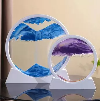 5/7 дюймов Движущиеся песочные часы Художественная картина Картина Круглое стекло 3D Глубокий морской песчаный пейзаж Песочные часы Креативные песочные часы Домашний декор