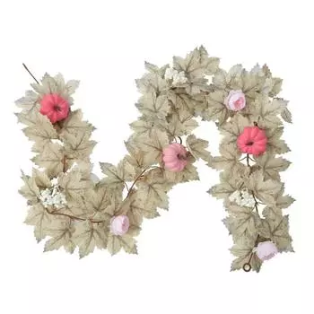 5.7ft Fall Maple Leaves Garland Hanging Artificial Autumn Garland With Maples Leaf Pumpkins Flowers Berries For Home Decor розовый