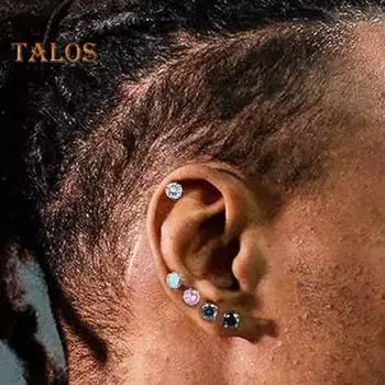 5/8 пар сережек-гвоздиков унисекс из нержавеющей стали с кубическим цирконием для взрослых, серьги-гвоздики со спиральной застежкой для клуба, вечеринки, поездок на работу B