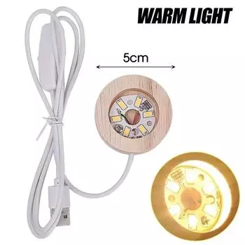 5/8cm Wooden LED Display Base Light Luminous USB Lamp Holder for Crystal Ball Glass Resin Art Ornament Stand Decor Kids Gifts 4pcs