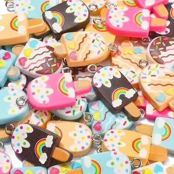 5/9/16 шт., резиновый материал, радужная подвеска в виде мороженого, непрозрачный цвет, подвеска в виде мороженого, изготовление ювелирных изделий своими руками, браслет, ожерелье, брелок, поделки Random Color 20pcs