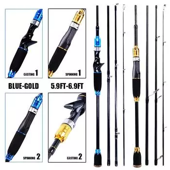 5,9-6,9 футов, спиннинговая удочка из углеродного волокна, средняя и средняя тяжелая, 4 шт., удочка для приманки 5.9FT Spinning rod синий