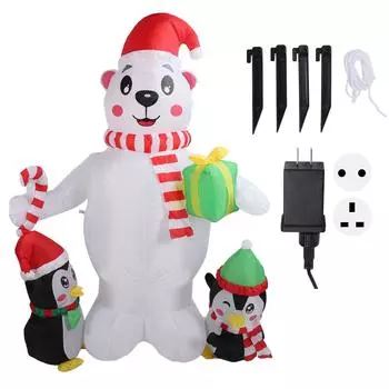 5.9 футов надувное рождественское украшение Пингвин медведь с красочным светом милый надувной декор для двора EU Plug 220V