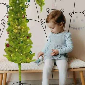 5,9 футов Предустановленная Светящаяся Рождественская Елка с Подставкой - Искусственная Светящаяся Рождественская Елка для Использования в Помещении - Нарядная Пластиковая Елка с Металлической Основой One Size