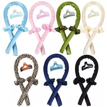 5-цветная безнагревная плойка для завивки волос, повязка на голову, щипцы для завивки волос без нагрева, лента для завивки с заколками и резинкой для волос, шелковая лента для сна синий