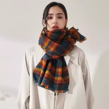 5-цветная осень/зима 2024 года, новая модная теплая шаль, имитация кашемира, кисточка, утолщенное украшение на шею, классический клетчатый принт, длинный шарф 200*70cm