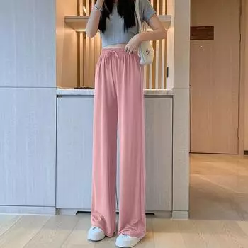 5-цветные 5-размерные узкие широкие брюки из ледяного шелка женские летние тонкие свободные прямые повседневные брюки с высокой талией для мытья полов S