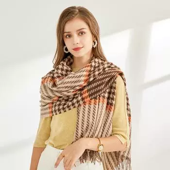 5-цветный шарф-шаль из искусственного кашемира для женщин, осень-зима 2024 года, новый стиль, простая сетка, универсальный, толстый, теплый 180*65cm дубильная кора