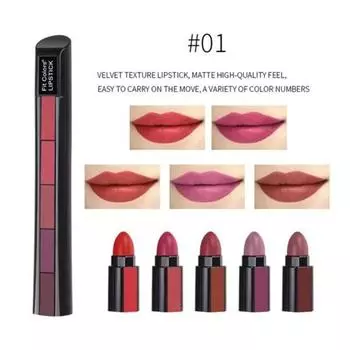 5 цветов помады Combo Matte Velvet Soft Intense Color Nourishing Lasting Lips Makeup TSLM1 5in 1, 01, 01 01, 1 шт.