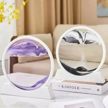 5 дюймов 3D пейзаж с движущимся песком, художественная картина, стекло, глубоководные песочные часы, зыбучие пески, ремесло, струящийся песок, картина, украшение для офиса, подарок Black Base красный