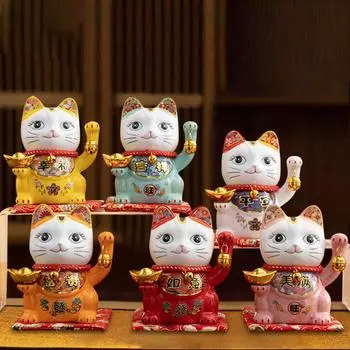 5-дюймовая керамическая монета Maneki Neko Lucky Cat Копилка Фортуна Цветная кошачья копилка Украшение для дома Подарочная фигурка фэн-шуй красный