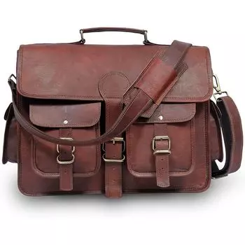 Коричневая кожаная сумка-мессенджер для мужчин и женщин, винтажная сумка ручной работы для компьютера, ноутбука, портфеля, сумки для книг 15 x 11 x 5 in коричневый