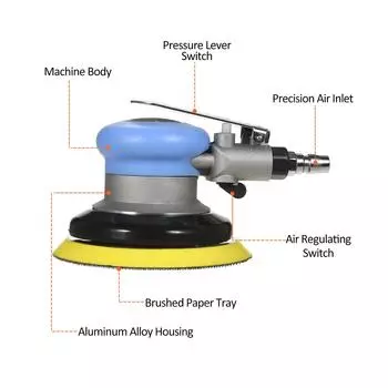 5-дюймовая пневматическая шлифовальная машина, 12000 об/мин, пневматическая шлифовальная машина для рук, профессиональная пневматическая шлифовальная машина для полировки Non-Vacuum & US Connector синий