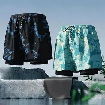 5-дюймовые мужские плавки с компрессионной подкладкой. Шорты для плавания 2-в-1. Эластичные быстросохнущие дышащие пляжные шорты. Купальник для мужчин. Купальный костюм. Купальники. L чёрный