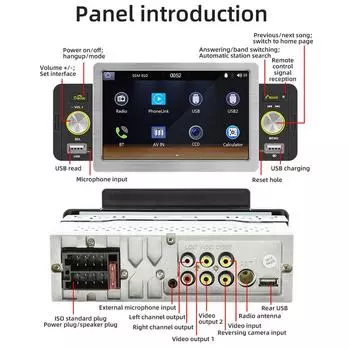 5-дюймовый автомобильный стерео MP5-плеер с одним Din BT RDS FM-радиоприемник с беспроводной Carplay Android Auto чёрный