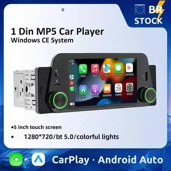 5-дюймовый беспроводной Carplay автомобильный радиоприемник 1Din MP5-плеер Автомагнитола Стерео Сенсорный экран 1280x720 Универсальный мультимедийный проигрыватель