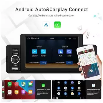 5-дюймовый HD беспроводной CarPlay 1Din видео мультимедиа MP5 плеер сенсорный экран стерео радио автомобильное радио автомобиль BT/FM/USB/AUX чёрный