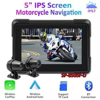 5-дюймовый IPS-экран для мотоциклетной навигации (Сенсорный экран), GPS-навигация, 2024, Carplay, Android auto, водонепроницаемость IP67, двойной Bluetooth Without DVR