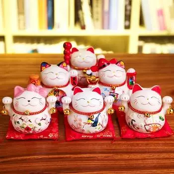 5-дюймовый Maneki Neko Lucky Cat Украшение Керамическая Статуэтка Кошки Удачи Домашний Декоративный Подарок Фэн-Шуй Призывающая Кошка Копилка