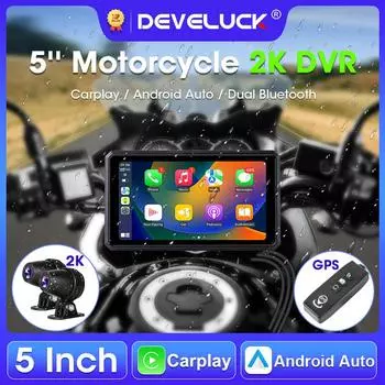 5-дюймовый мотоциклетный 2K DVR беспроводной Carplay Android Auto портативный экран GPS навигация IPX7 водонепроницаемый монитор видеорегистратор Bluetooth