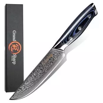 5-дюймовый нож для стейка VG10, японский дамасский нож из нержавеющей стали, кухонные инструменты для пиццы, столовые приборы шеф-повара с ручкой G10 GRANDSHARP