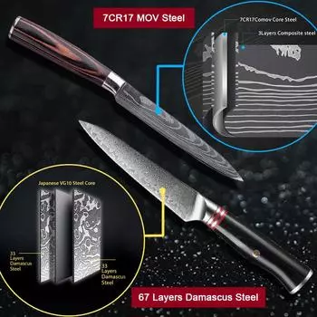 5-дюймовый японский нож для разделки мяса, кухонный нож для обвалки, нержавеющая сталь, полный хвостовик, дамасские ножи, острый японский нож, деревянная ручка