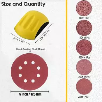 5-дюймовый ручной шлифовальный блок с крючками и петлями, шлифовальный круглый коврик для мыши, опорная пластина с крючками для шлифовальных машин, полировальных машин для деревообработки