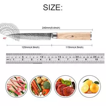 5-дюймовый универсальный нож, профессиональный японский кухонный нож из дамасской стали, острый нож для чистки и резки рыбы и мяса, деревянная ручка