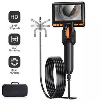 5-дюймовый вращающийся на 360 ° двухлинзовый эндоскоп 1,5-метровая эндоскопическая инспекционная камера с 8 светодиодами 8,5-миллиметровый водонепроницаемый зонд промышленный эндоскоп 1.5M