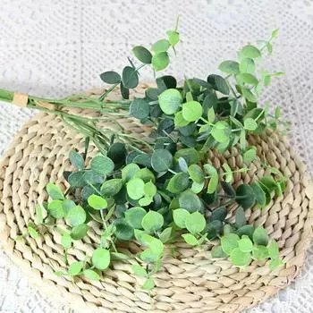5-Fork Simulated Eucalyptus Leaf Handwritten Bouquet, Plastic Green Plants, Flower Arrangement Decorative Plastic Fake Flower темно-зеленого