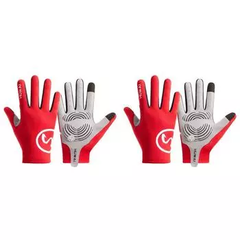 5# Full Finger Bike Gloves Anti Slip Riding Gloves for Summer Sports (Red L)