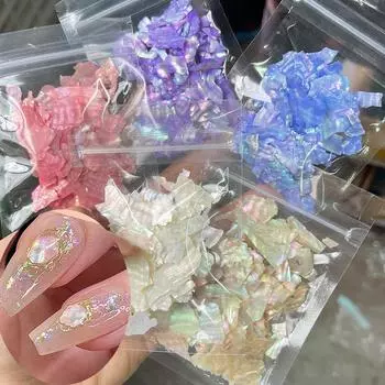 5 г/пакет, нерегулярные морские раковины, дизайн ногтей, блестящие натуральные морские ракушки, ломтики ногтей, подвески, чешуйки, блестящие блестки, украшение для маникюра