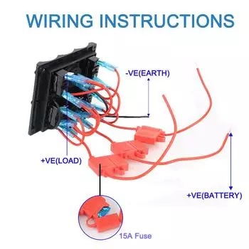 5 Gang DC 12v Circuit Breaker Waterproof Car Marine LED Rocker Switch Panel Voltmeter/Cigarette Lighter Plug
